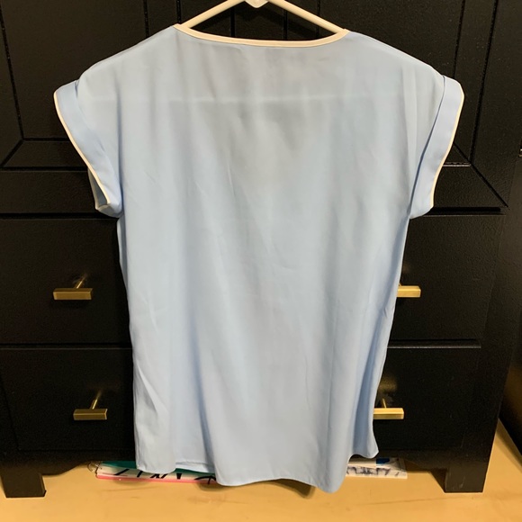 Express Light Blue Top with White Piping Detail - Picture 2 of 11